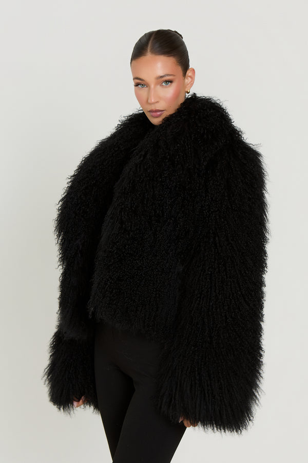 Elsa Cropped Mongolian Fur Coat