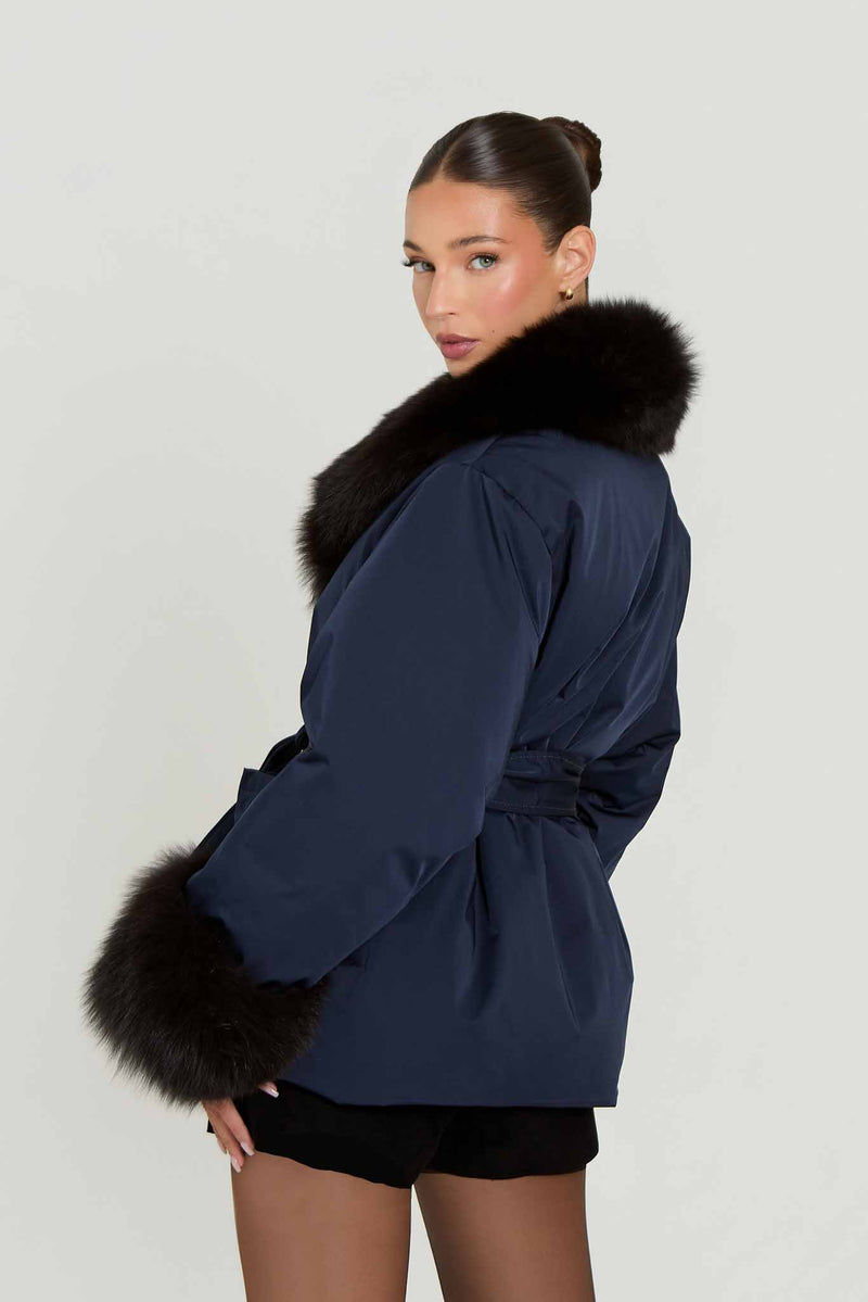 Billie Goose Down Coat with Fur Collar & Cuffs