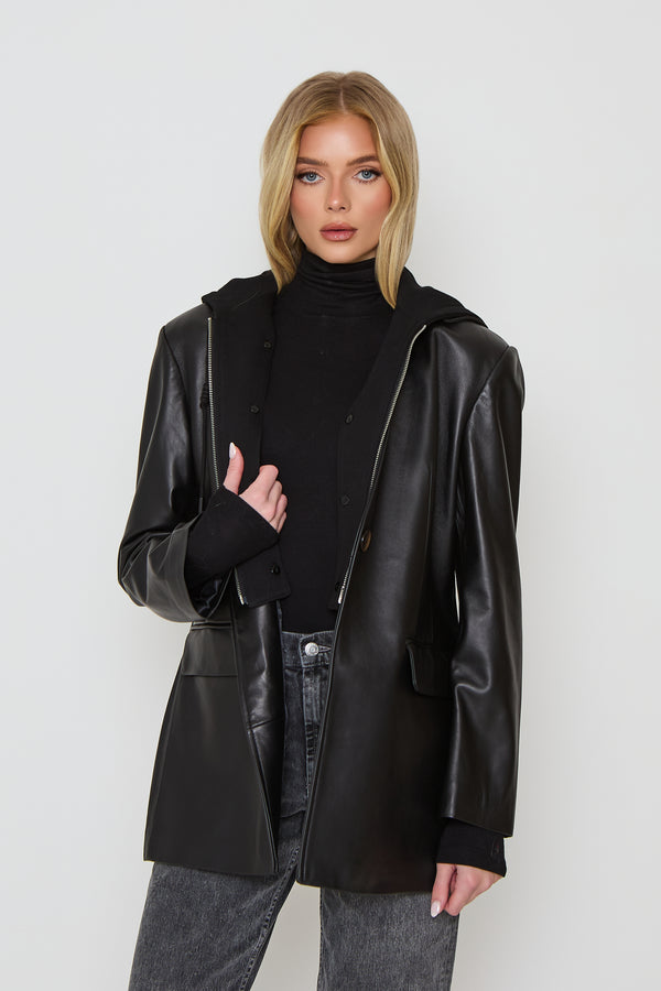 Leather Blazer with Hoodie