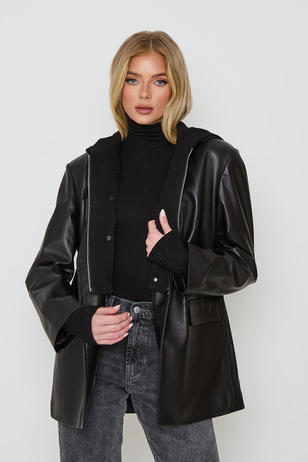 Leather Blazer with Hoodie
