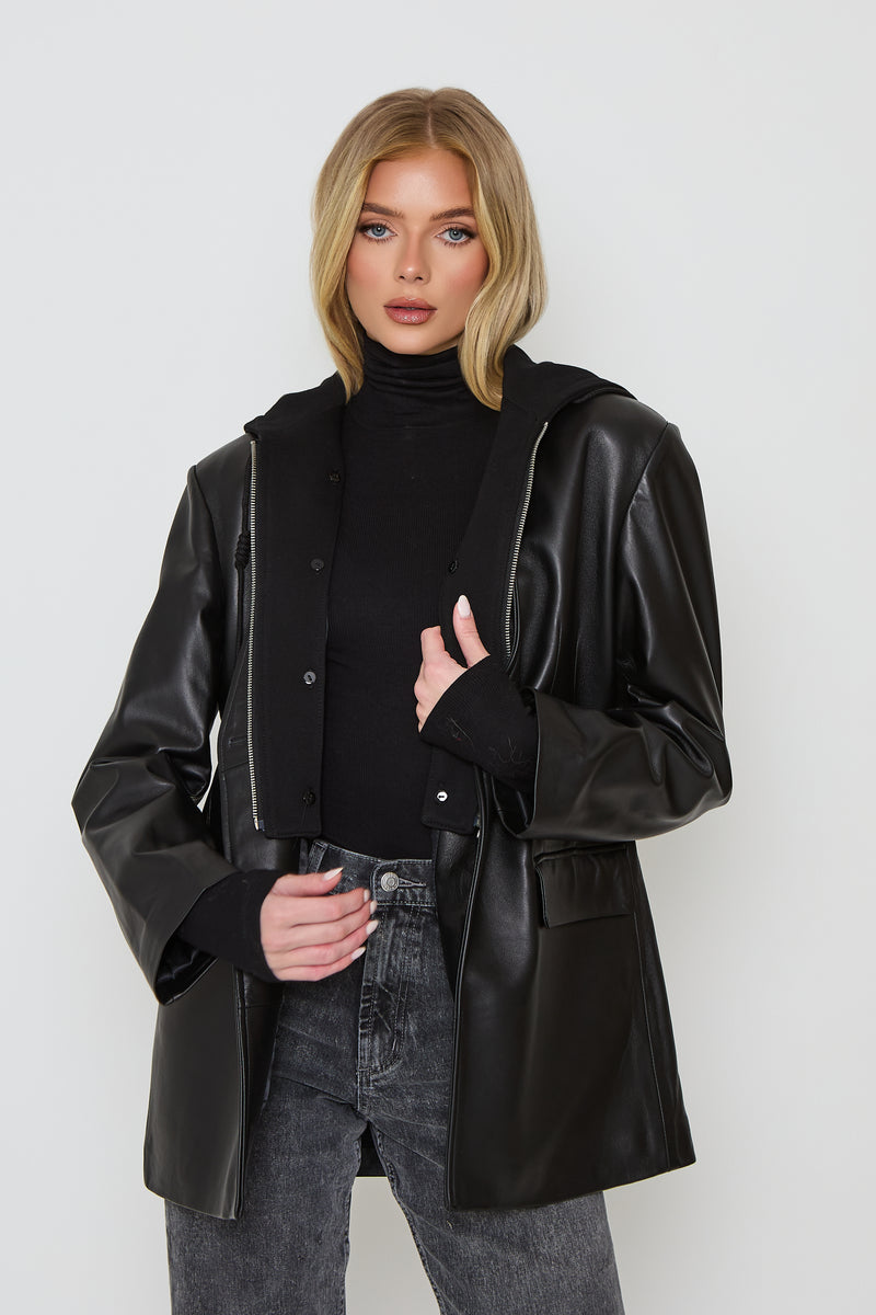 Leather Blazer with Hoodie