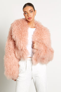 Elsa Cropped Mongolian Fur Coat