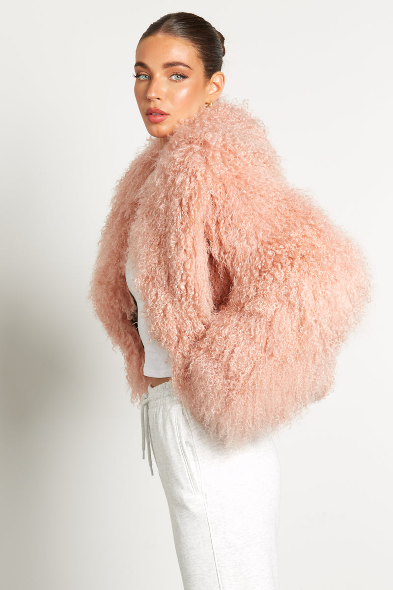 Elsa Cropped Mongolian Fur Coat