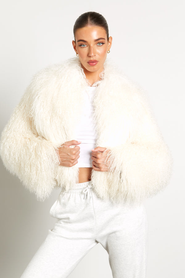 Elsa Cropped Mongolian Fur Coat