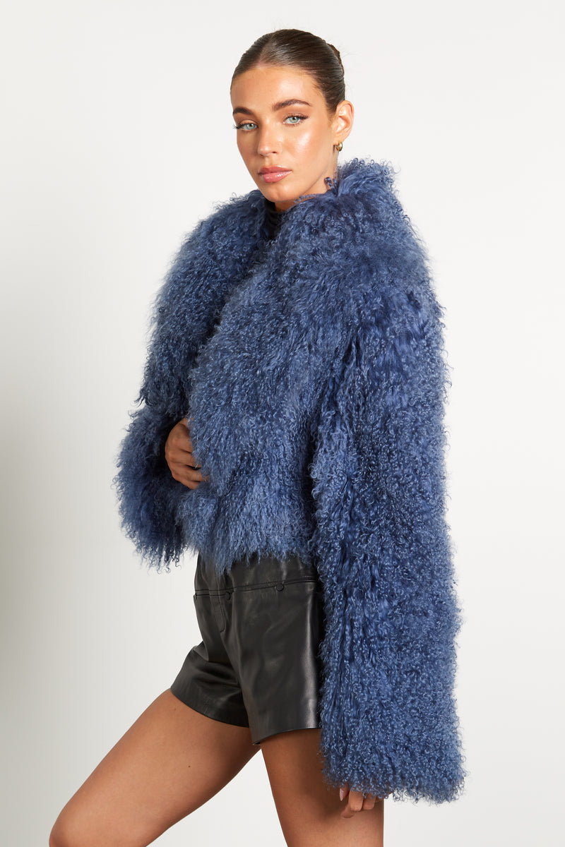 Elsa Cropped Mongolian Fur Coat