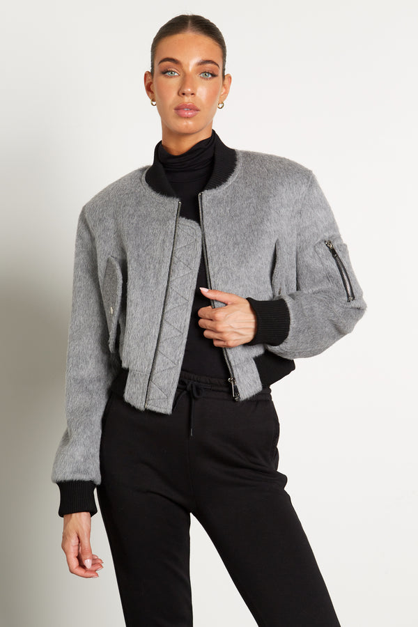Serena Cropped Alpaca Bomber