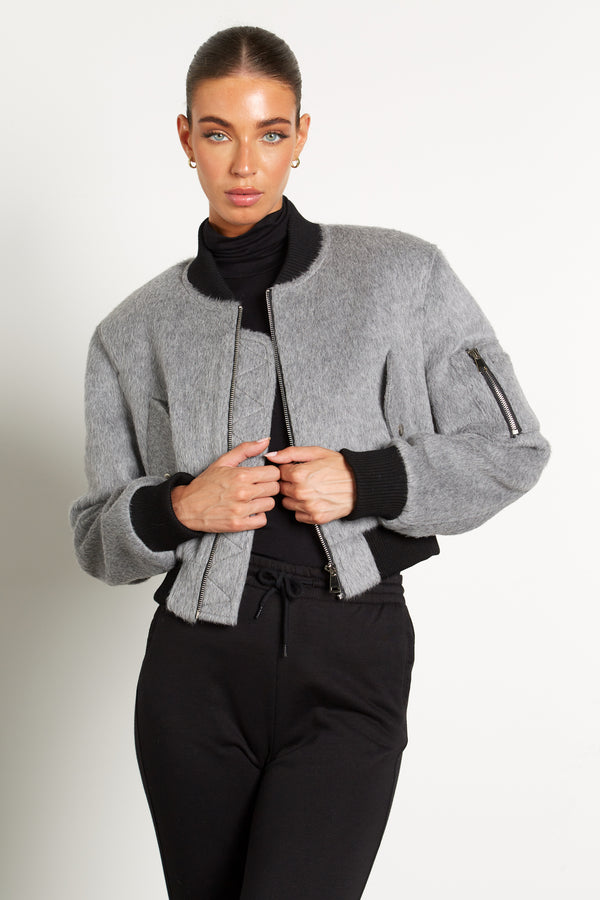 Serena Cropped Alpaca Bomber