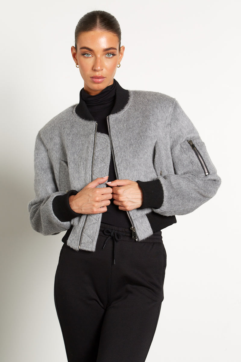 Serena Cropped Alpaca Bomber
