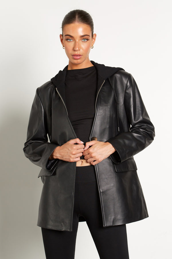 Leather Blazer with Hoodie