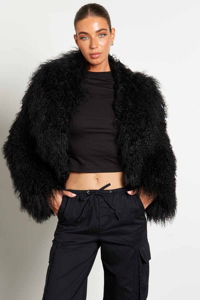 Elsa Cropped Mongolian Fur Coat