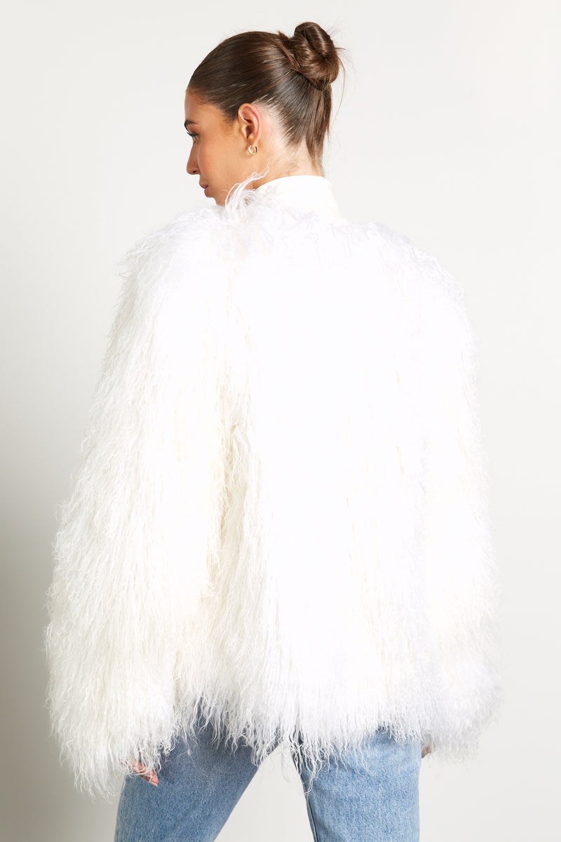 White mongolian fur clearance coat