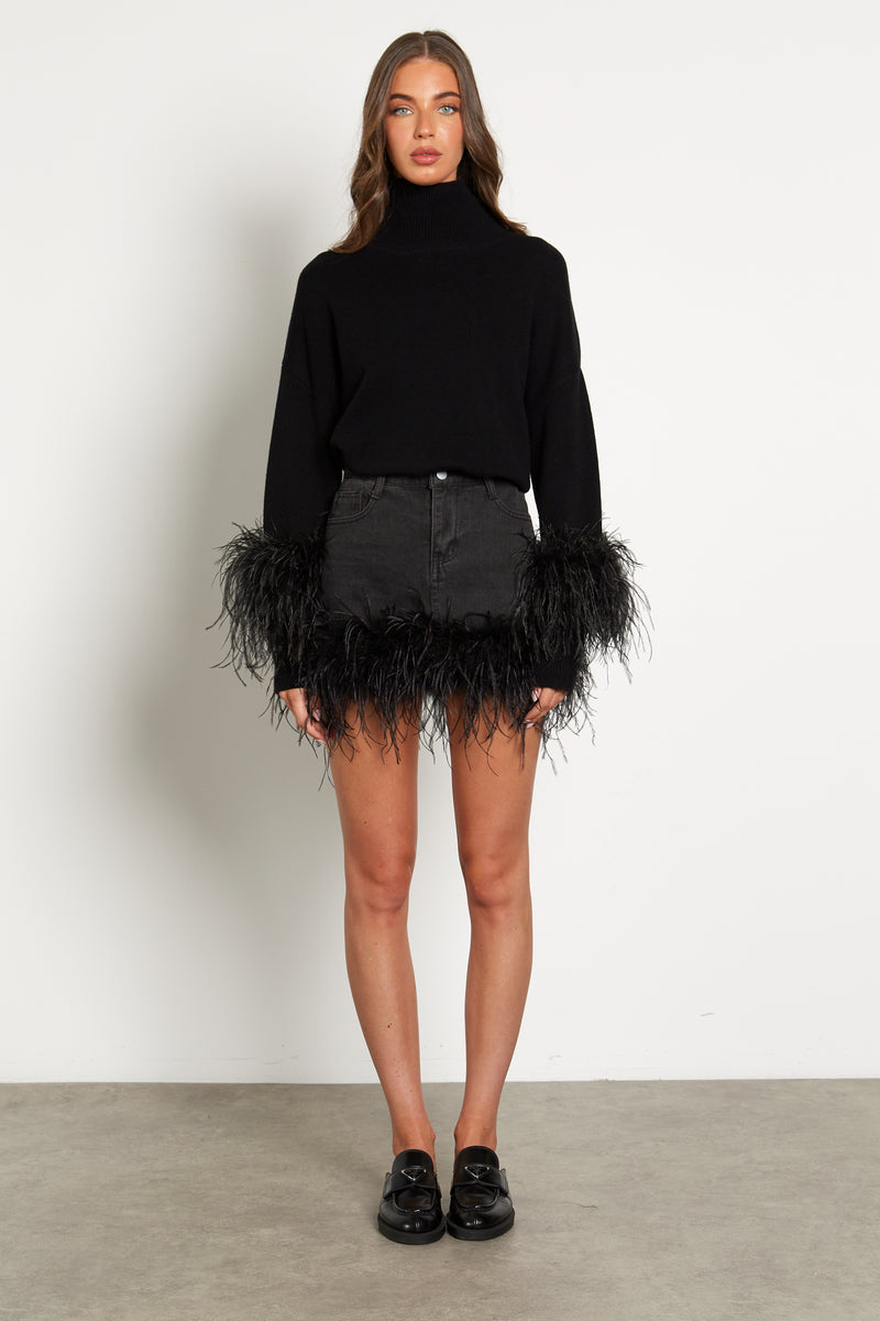 Barbara Midi Skirt Feather Fringe Black – Frances Valentine