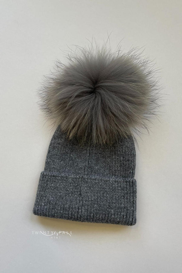 Baby Raccoon Fur Pom Pom Hat