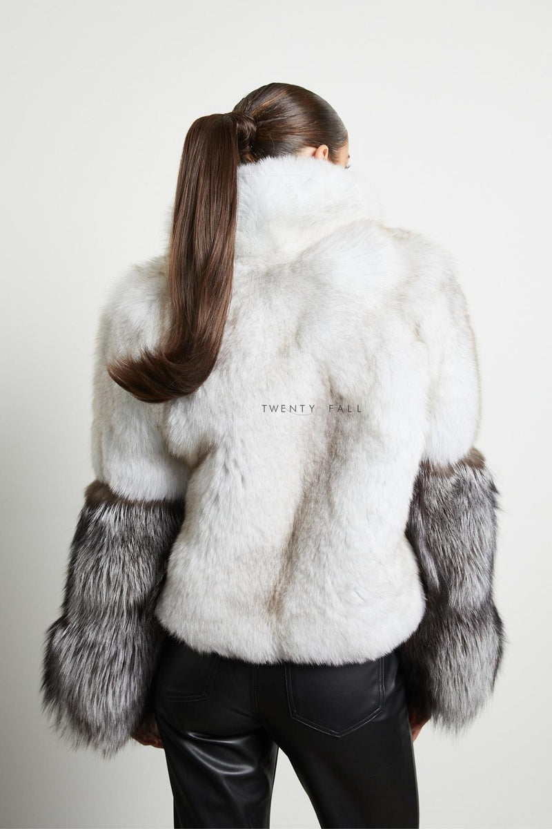 Vita Natural Fox Fur Coat with Full Pelt Silver Fox Sleeves