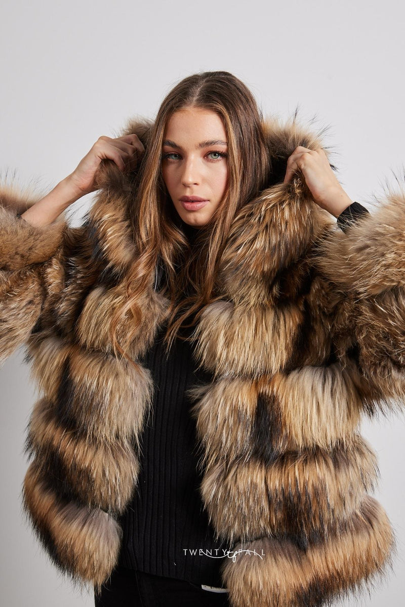 Natural Raccoon Fur 5 Ring Coat with Hood – TwentyFall