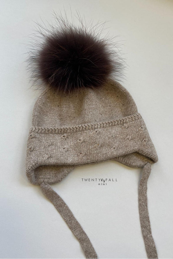 Diamante Raccoon Fur Pom Pom Hat