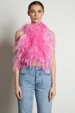 High Neck Feather Top