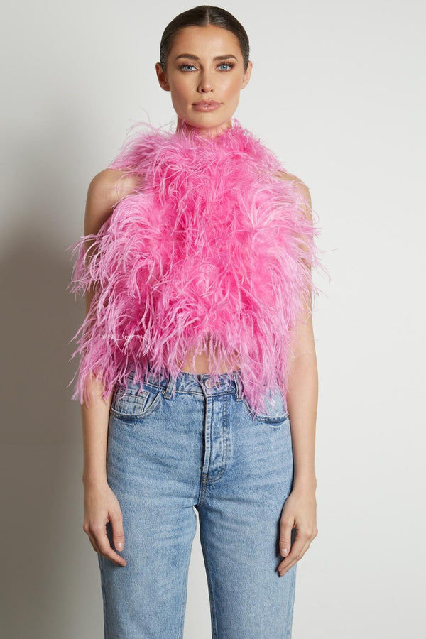 High Neck Feather Top