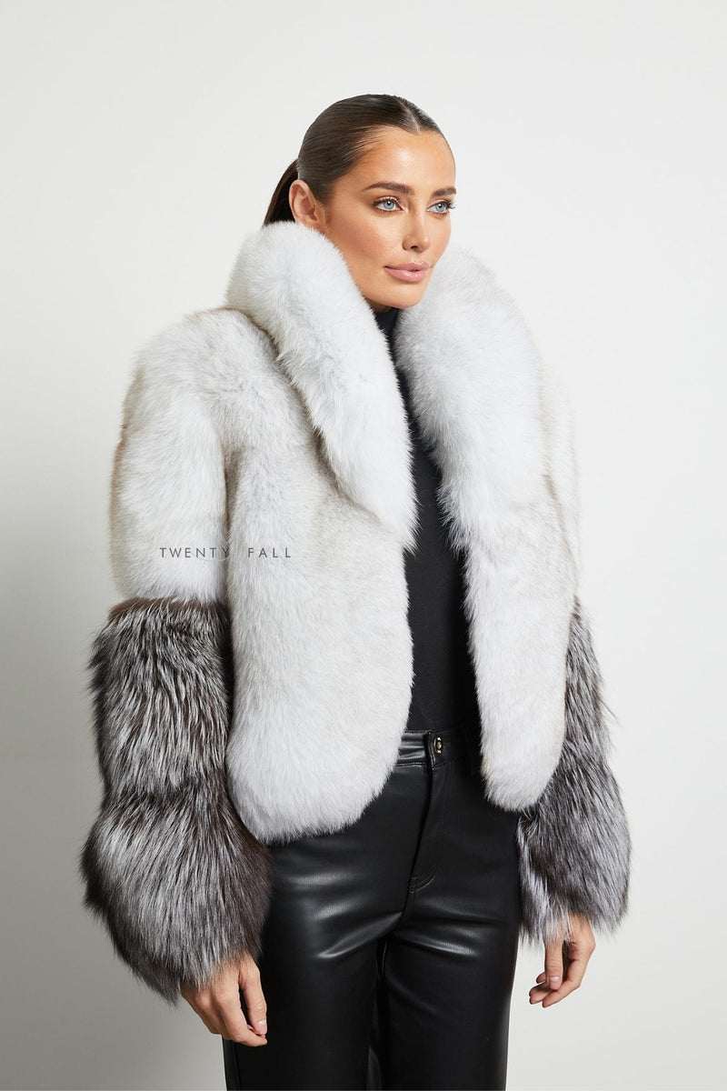 Vita Natural Fox Fur Coat with Full Pelt Silver Fox Sleeves