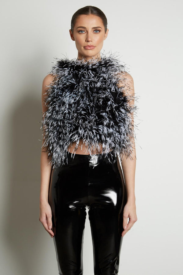 High Neck Feather Top