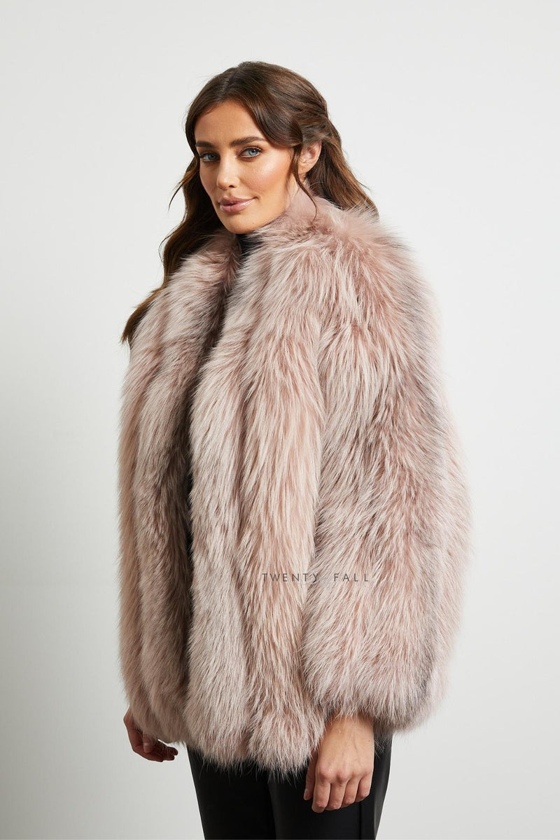 Greta Pink Cross Fox Fur Coat