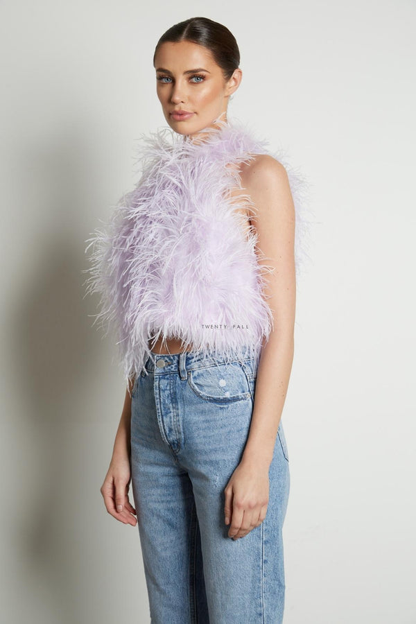 High Neck Feather Top