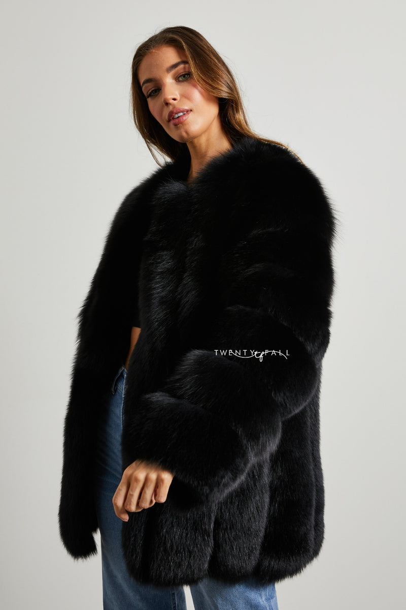 Black Long Fox Fur Coat