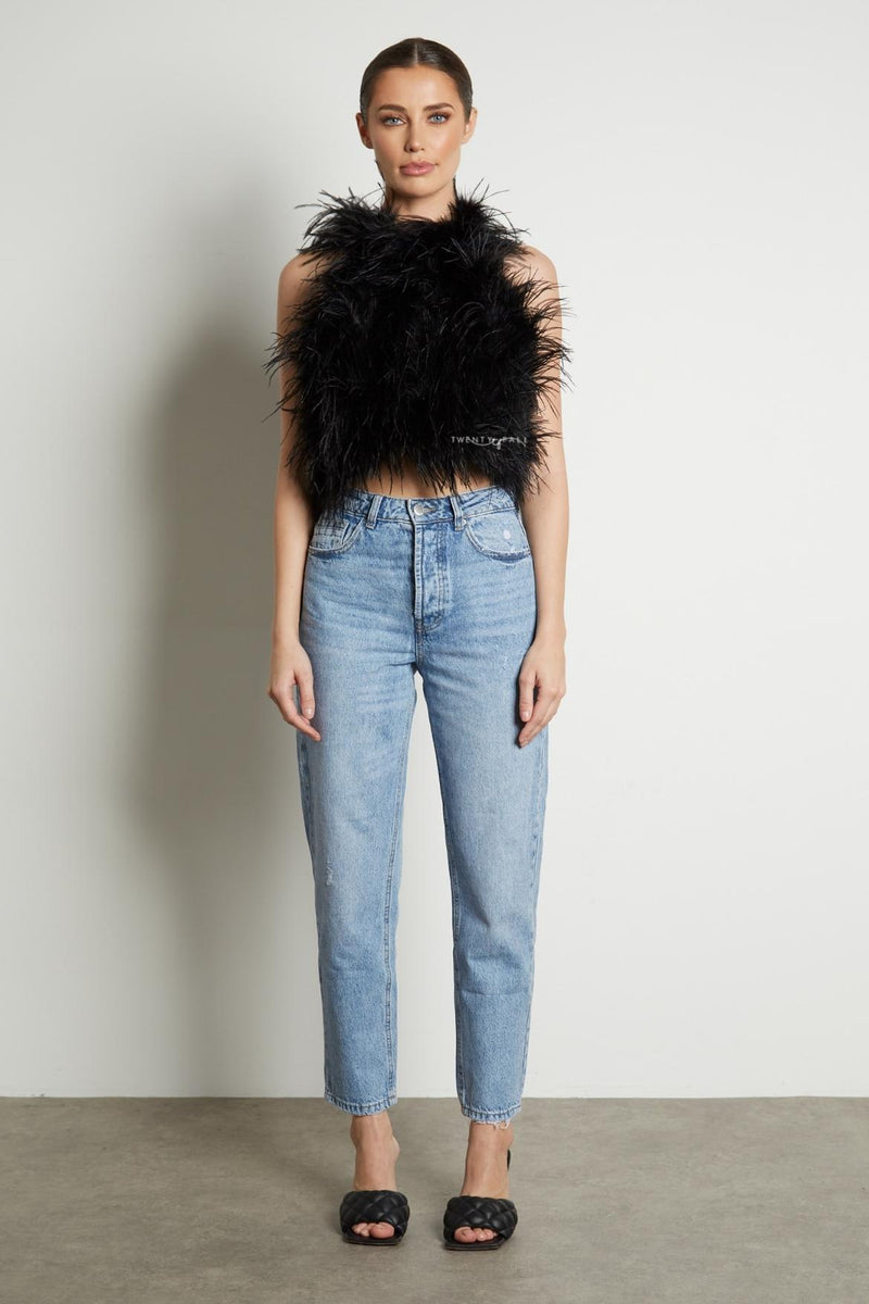 High Neck Feather Top