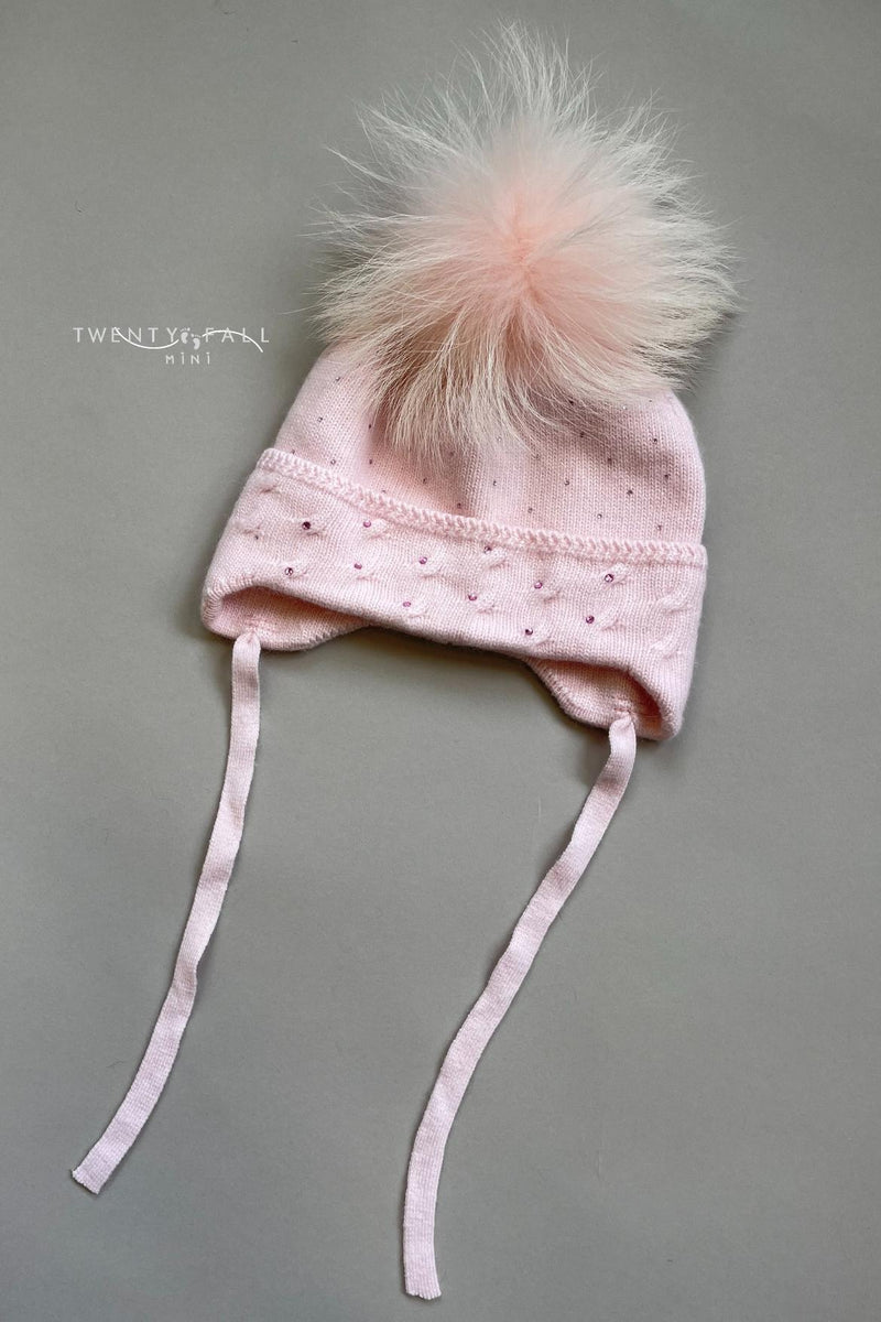 Diamante Raccoon Fur Pom Pom Hat