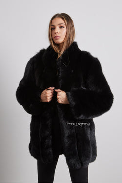 Black Fox Fur Coat with Full Pelt Fur Sleeves and Collar