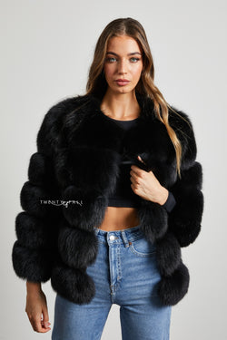 Black 5 Ring Fox Fur Coat