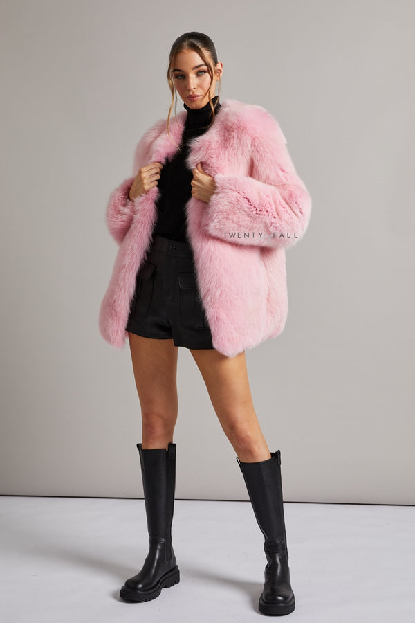 Pink Full Pelt Fox Fur Coat