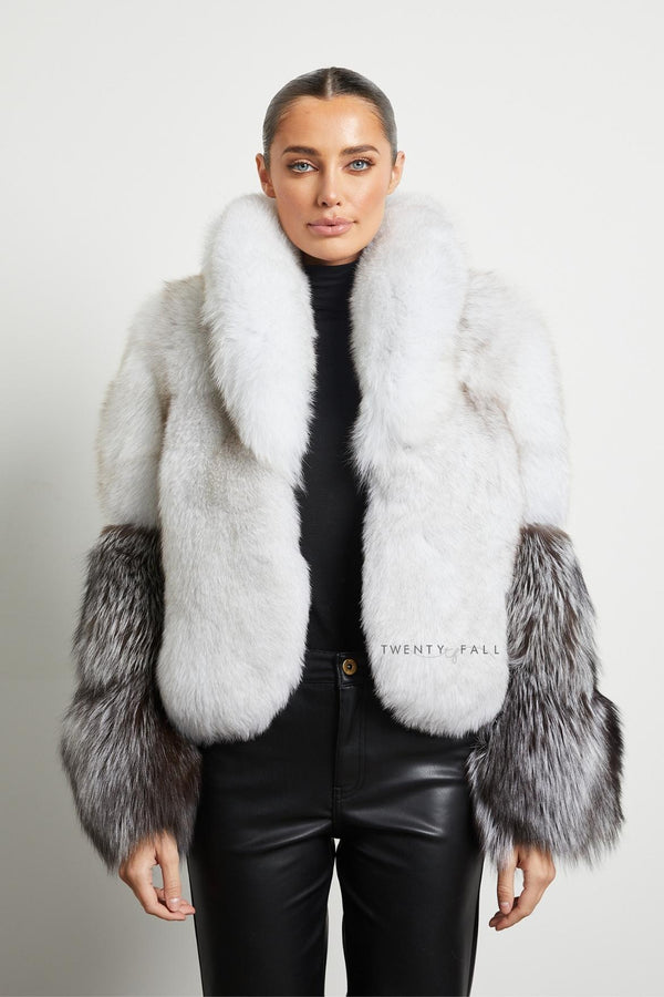 Vita Natural Fox Fur Coat with Full Pelt Silver Fox Sleeves