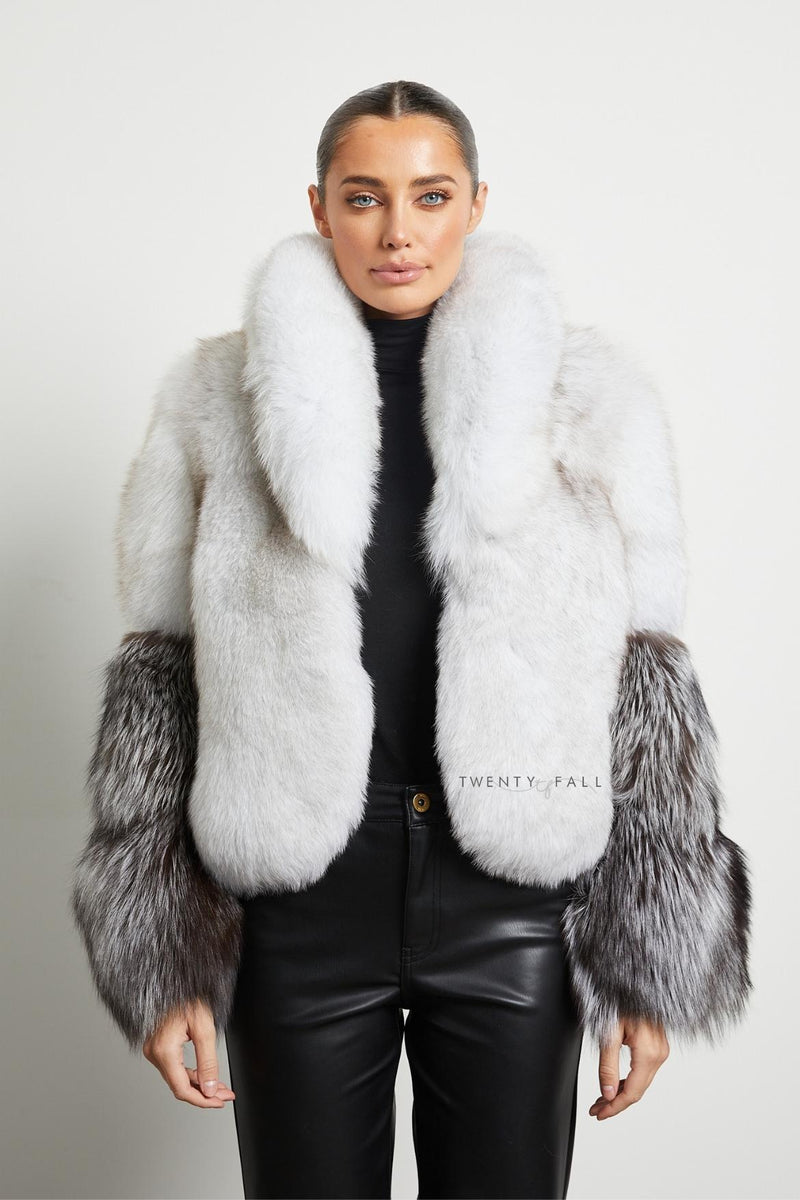 Vita Natural Fox Fur Coat with Full Pelt Silver Fox Sleeves