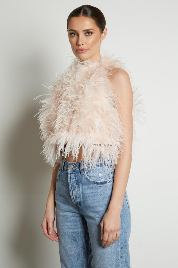 High Neck Feather Top