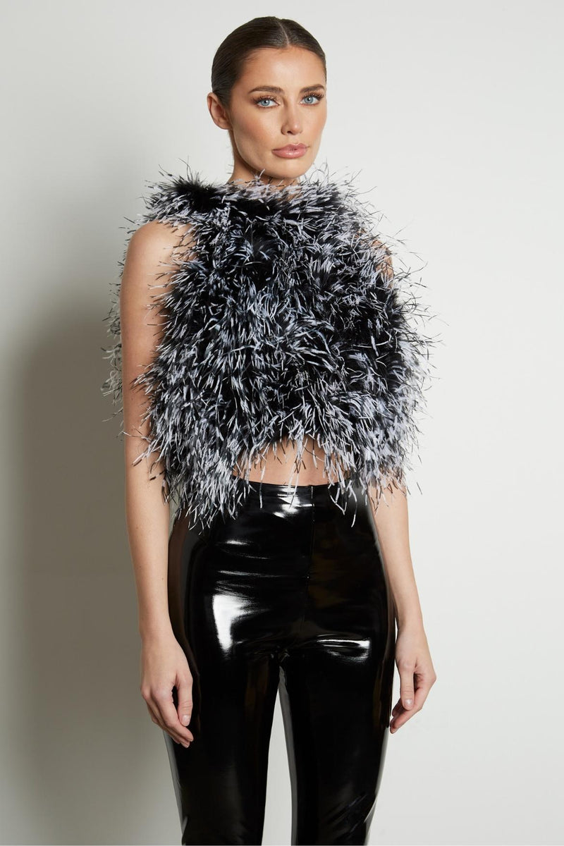 High Neck Feather Top