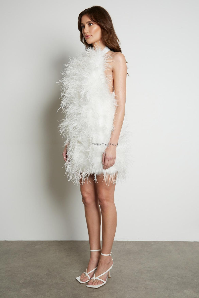 Halter Neck Feather Dress