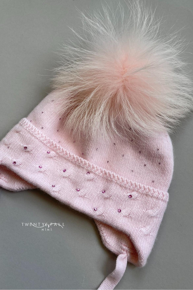 Diamante Raccoon Fur Pom Pom Hat