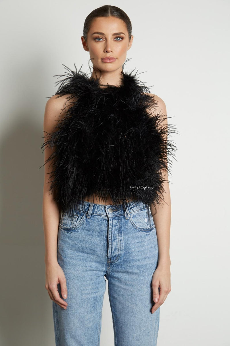 High Neck Feather Top