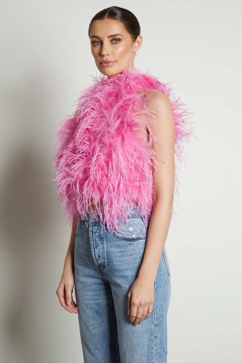 High Neck Feather Top