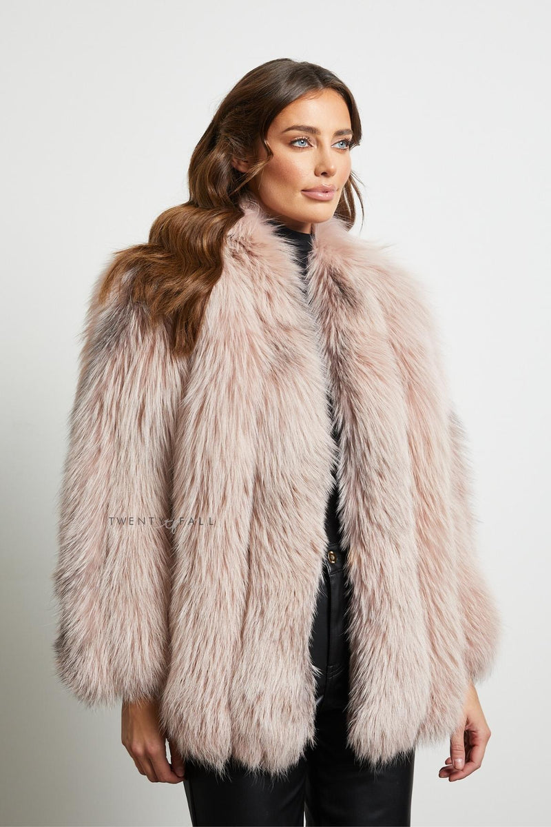 Greta Pink Cross Fox Fur Coat