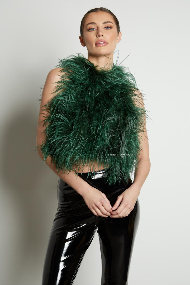 High Neck Feather Top