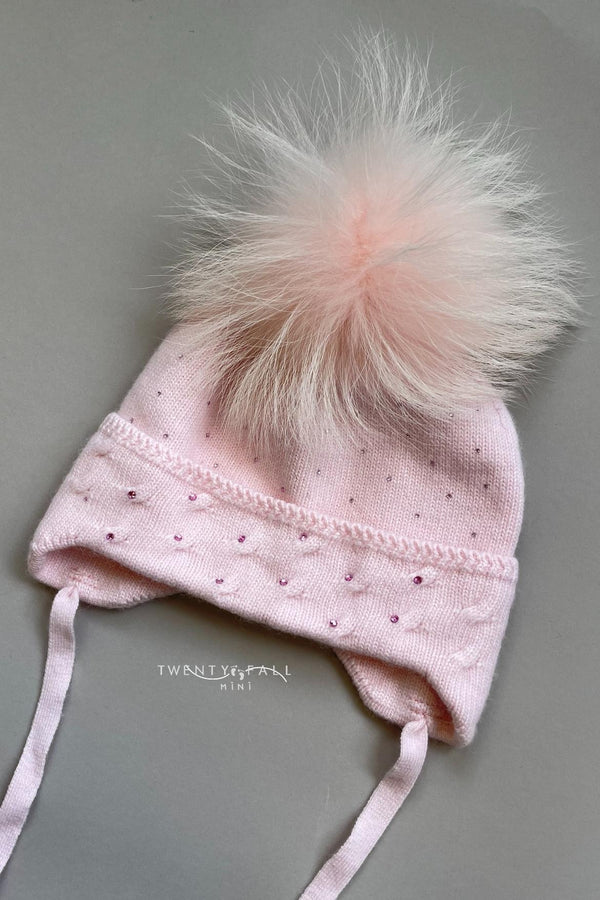 Diamante Raccoon Fur Pom Pom Hat