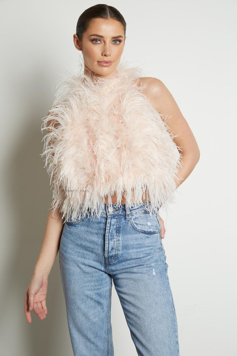 High Neck Feather Top