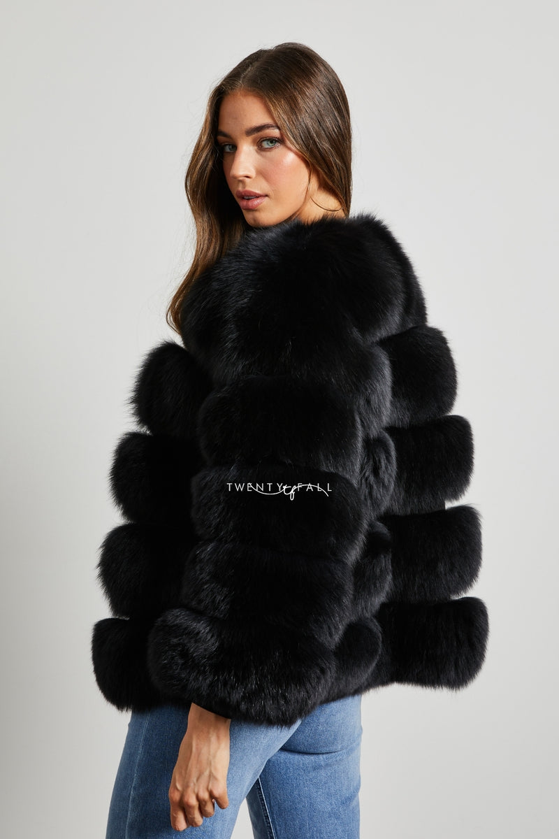 Black 5 Ring Fox Fur Coat