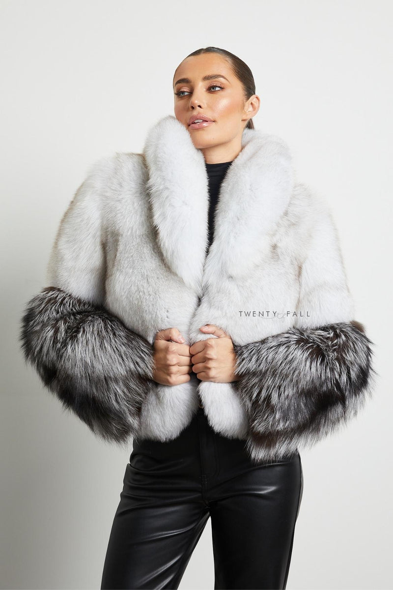 Vita Natural Fox Fur Coat with Full Pelt Silver Fox Sleeves