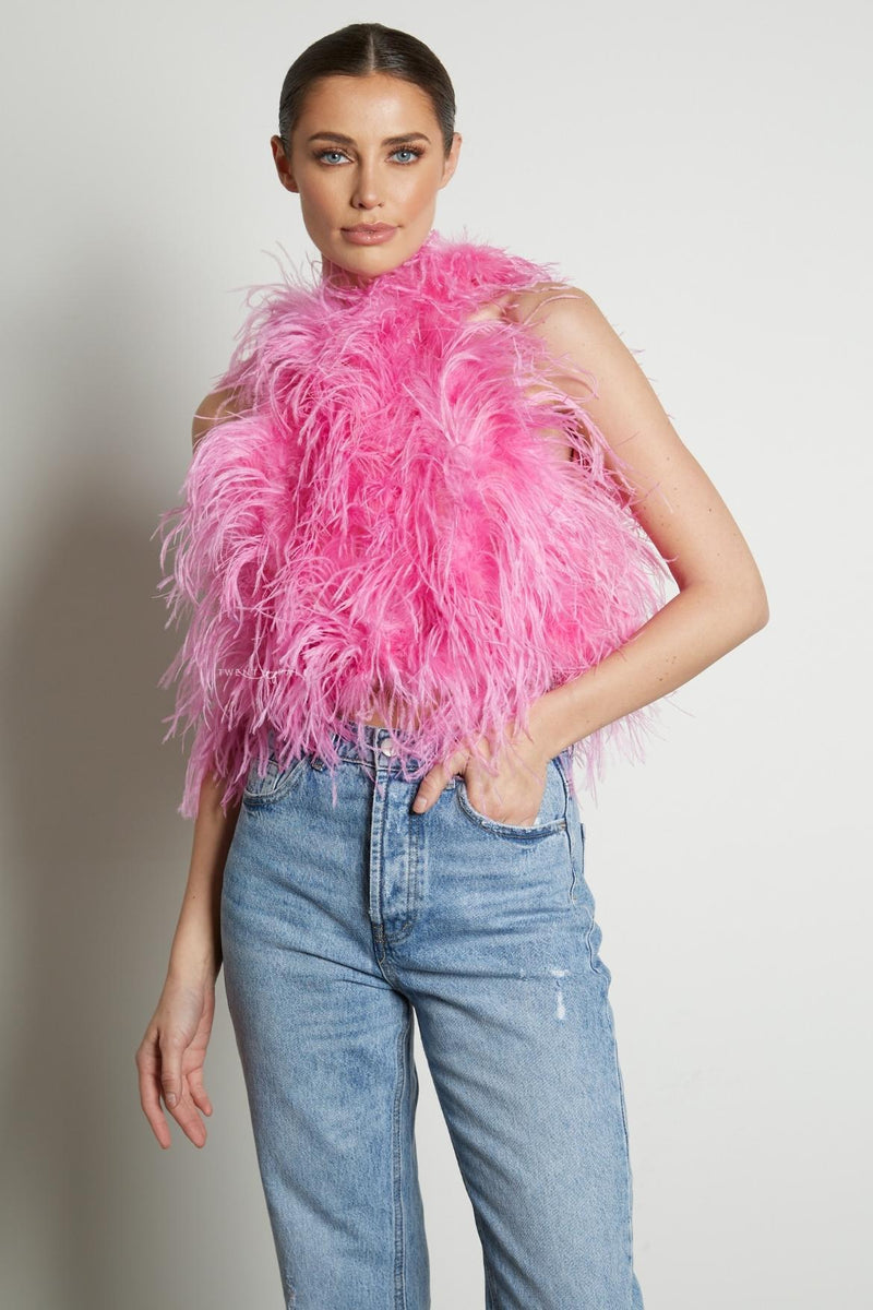 High Neck Feather Top