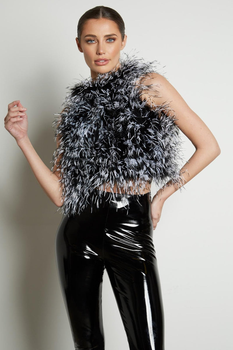High Neck Feather Top