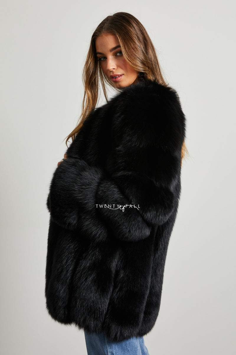 Black Long Fox Fur Coat