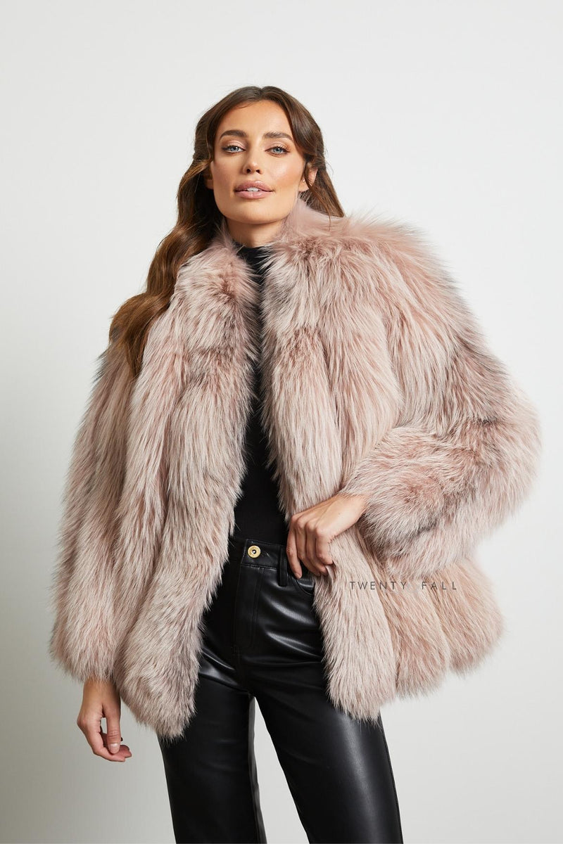 Greta Pink Cross Fox Fur Coat